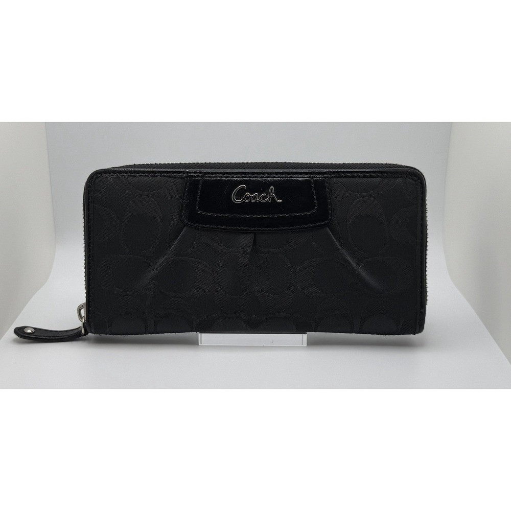 Y2K COACH Ashley Black Signature Pleated Canvas Zip Around Accordion Wallet